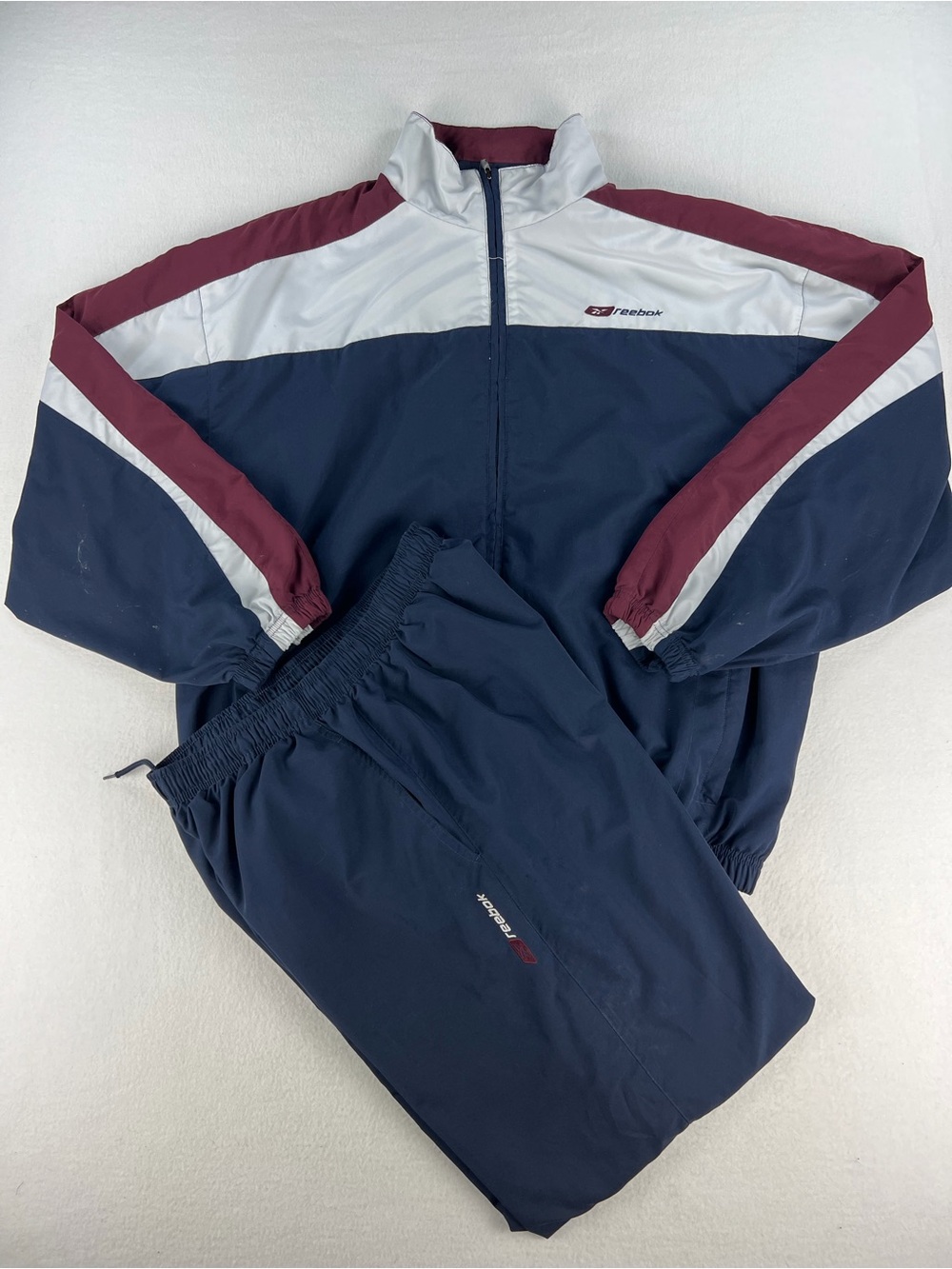 Vintage Y2K Reebok Navy Blue & Burgundy Warmup Tracksuit Men’s Size L